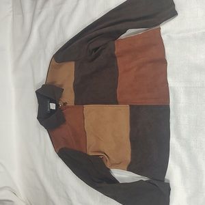 Briggs Petite Soft Brown Tan Rust Blocked Long Sleeve Zip Up Jacket Size MP